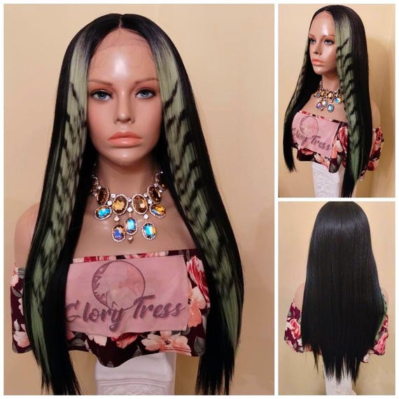 Green and Black Animal Print Lace Front Wig | Straight Hd  display picture 2