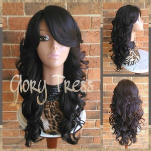 CLEARANCE Beautiful Wavy curly Fullcap Wig Long Dark Brown Wig Wedding Hairstyle HEAVEN Etsy