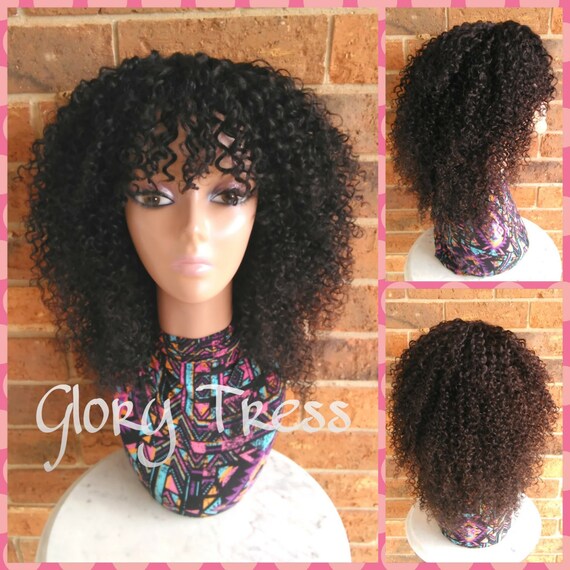 On Sale Custom Kinky Curly Bohemian Full Wig With Bangs Etsy