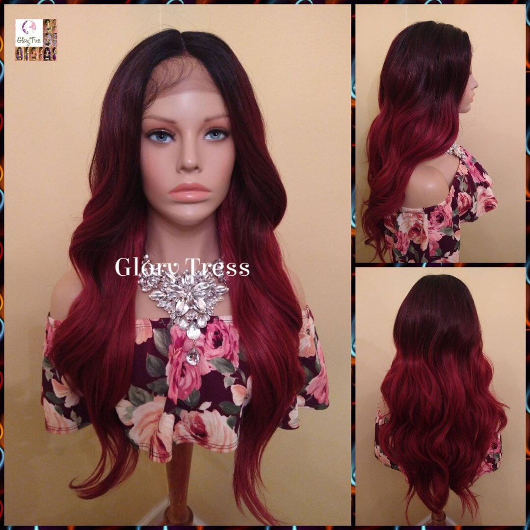 Lace Front Wig Wavy Lace Front Wig, Wigs, Ombre Wig Burgundy Wig Wig