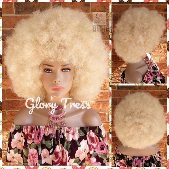 ON SALE // Kinky Curly Full Wig, Short Curly Wig, Platinum  display picture 1
