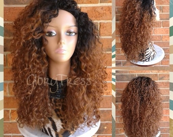 Wigs, Half Wig, Kinky Curly Half Wig, Ombre Wig, Beach Curly Wig, African American Wig, Glory Tress , Alopecia Chemo Wig CLEARANCE / AMAZING