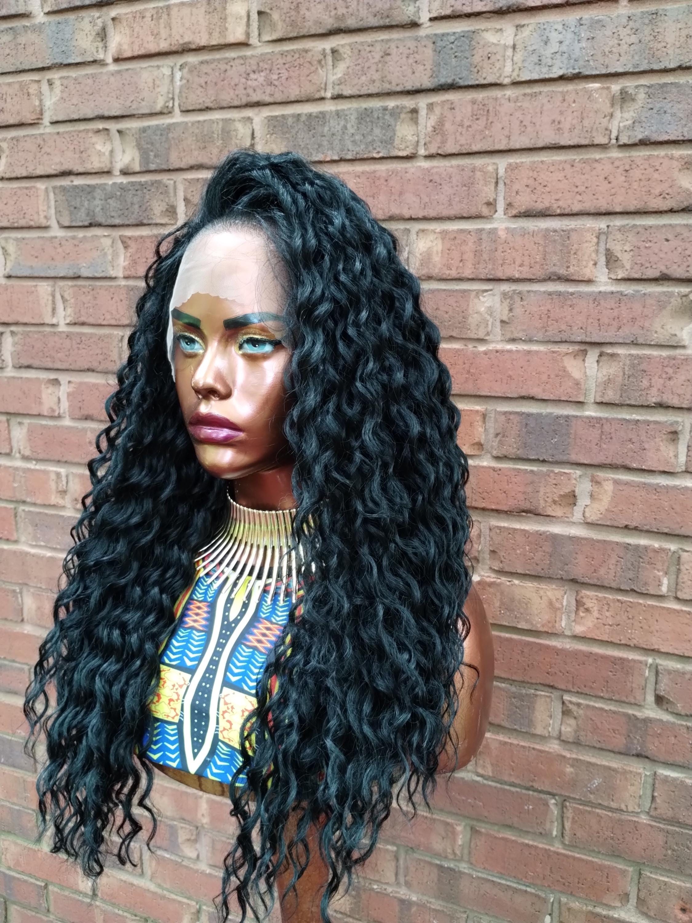 Curly Lace Front Wig, Human Hair Blend, 13X6 Free Parting  display picture 1