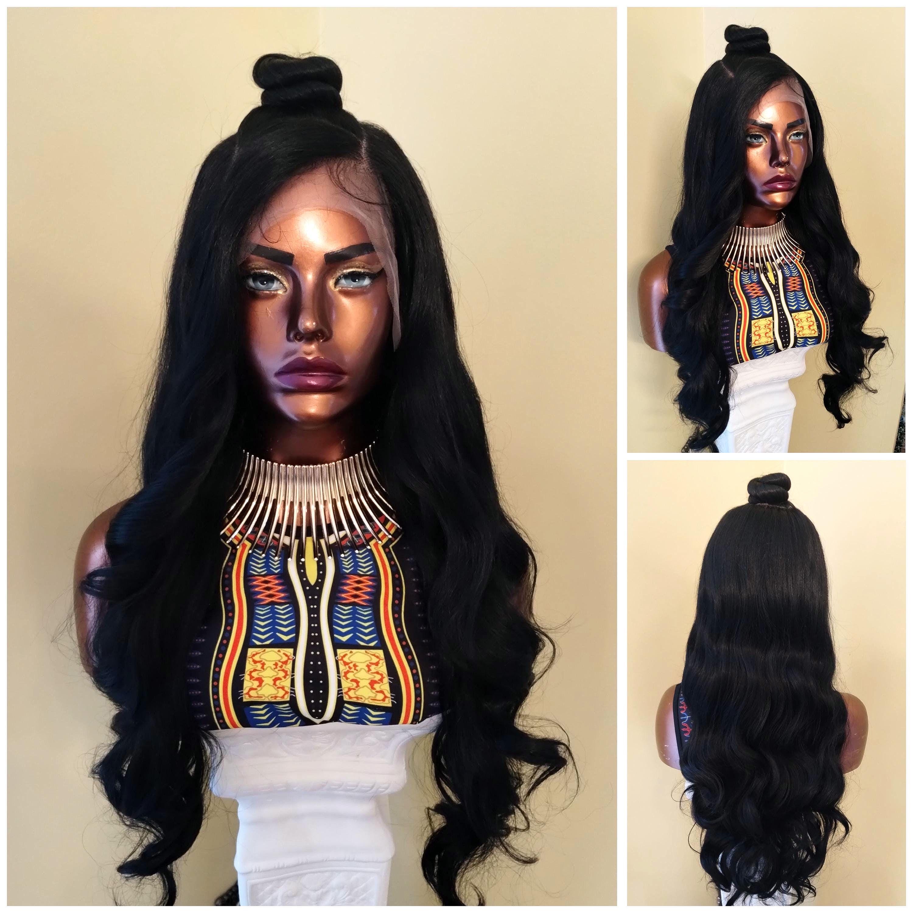 Lace Front Wig, Pre-styled Ponytail Bun, Wig With Bangs 