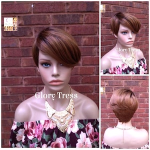 Full Cap Wig - Wigs - Glory Tress -  Blonde Ombre Wig - Short Razor Cut Wig - Dark Blonde Wig - Straight Wig - // DEVOTE