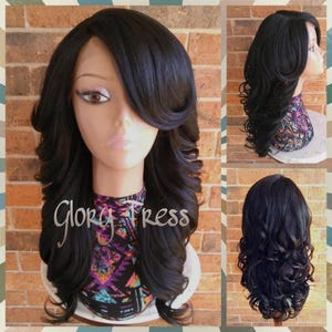 Curly Lace Front Wig, Glory Tress, Black Wig, Wig With Bangs, Heat Safe // SALVATION