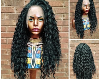 Curly Lace Front Wig, Human Hair Blend, 13X6 Free Parting  display picture 2