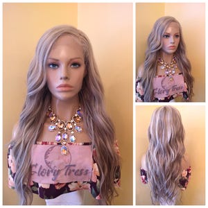 24&quot; Wavy Lace Front Wig Ombre Ash Blonde Wigs For White Women Long Wavy Wig Alopecia Chemo Wigs Heat Friendly Glory Tress // HEAVENLY HALO