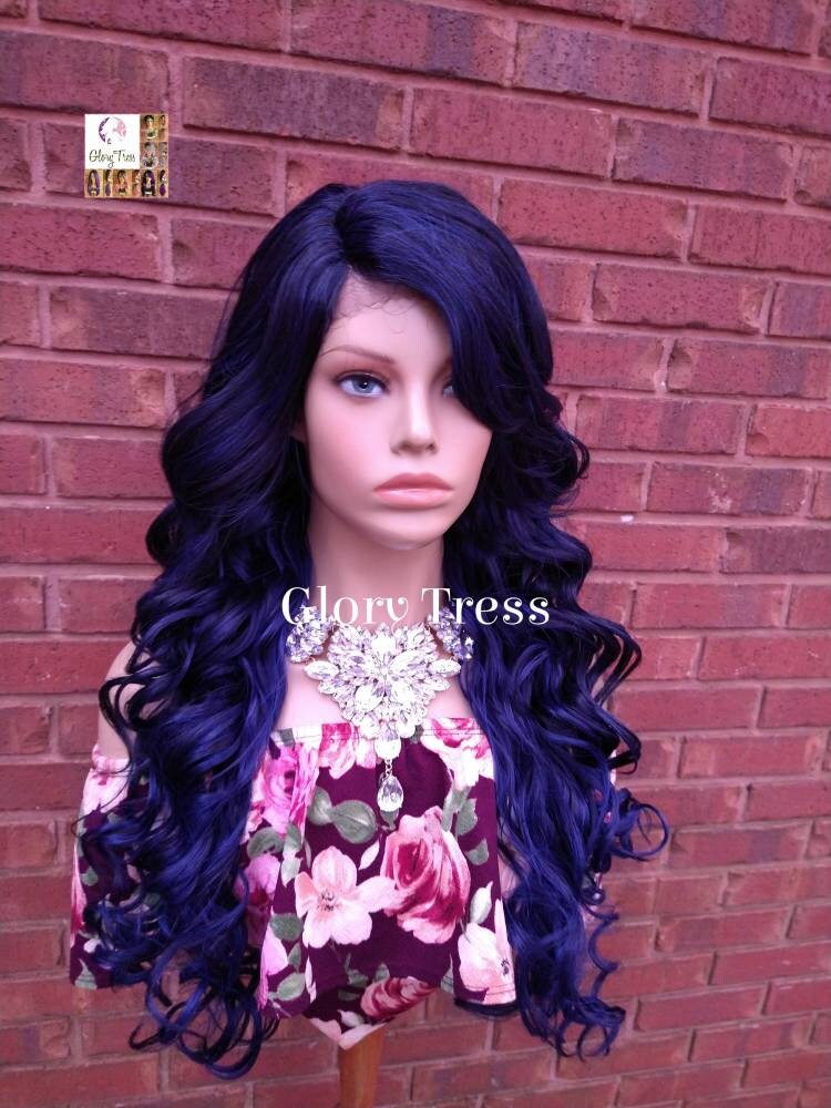 Lace Front Wig Curly Lace Front Wig Ombre Blue Wig Glory Etsy