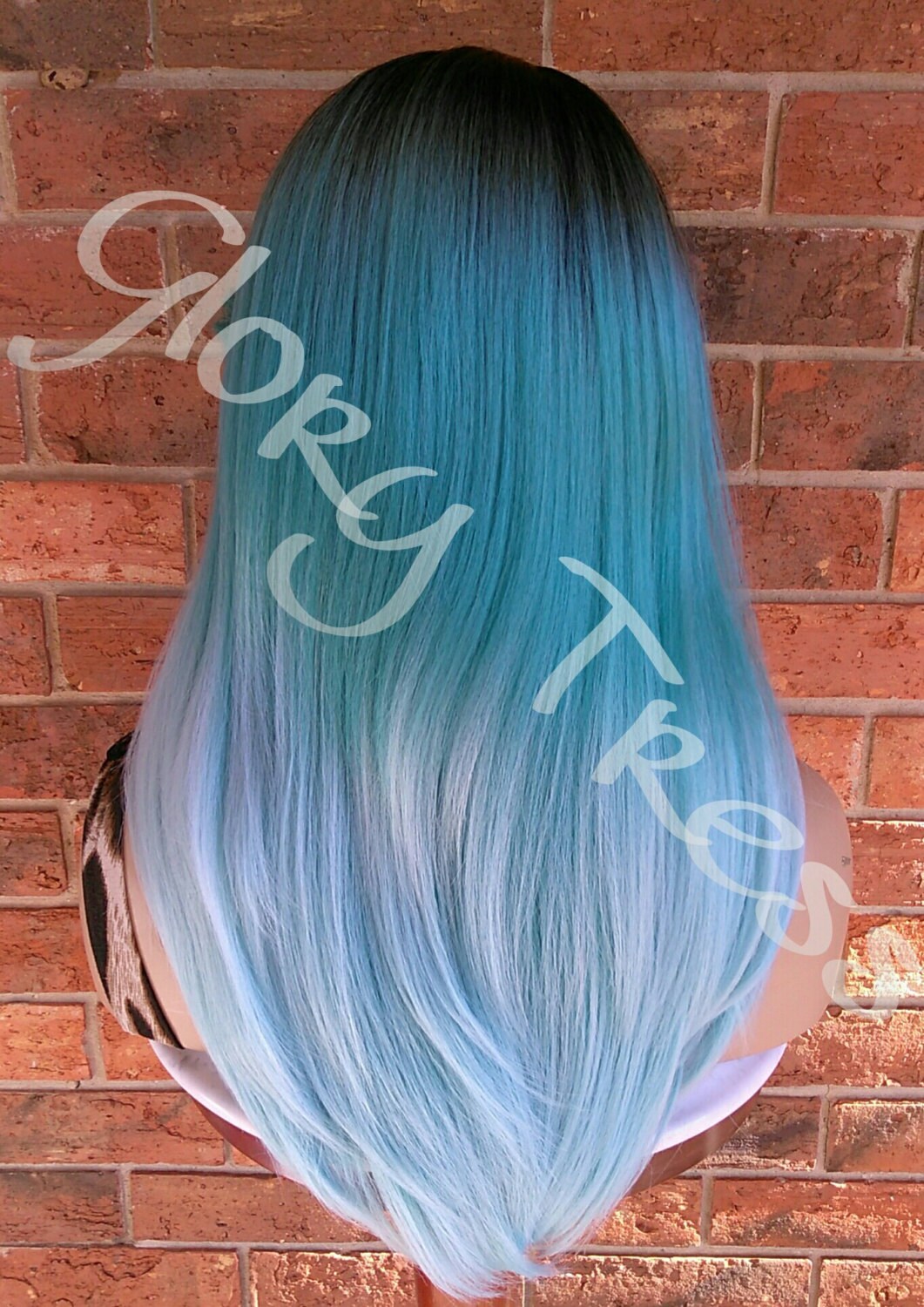 Ombre Mint Green Wig, Full Cap Green Wig, Dark Rooted, Yaki  display picture 1