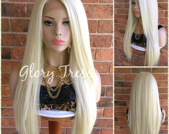 ON SALE // Custom Long & Straight Lace Front Wig, Human Blend Wig, Platinum Blonde Wig, Free Parting, Soft Swiss Lace// NAOMI