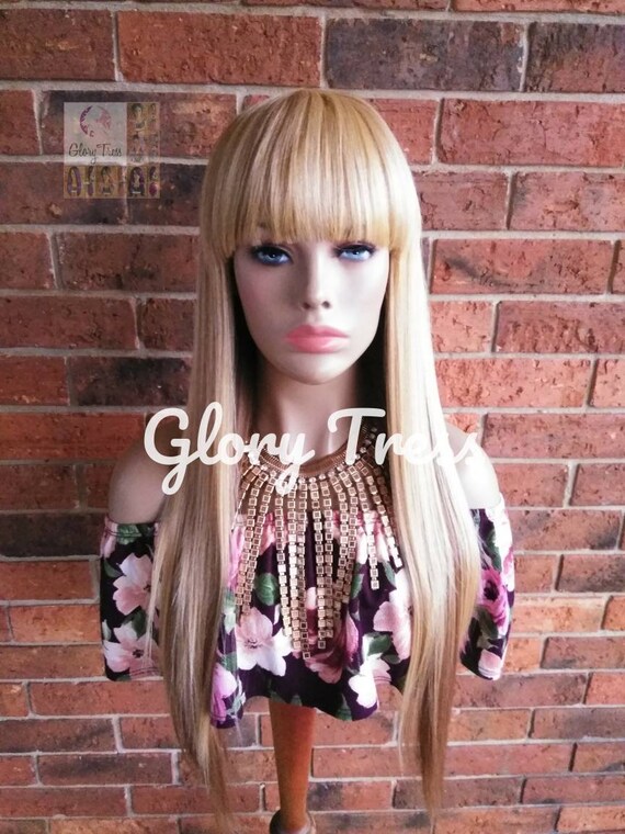 China Bangs Full Wig 100 Human Hair Blend Wig Long Etsy