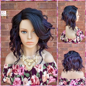 Wavy Full Wig, Bob Wig, Ombre Purple Black Wig, Wavy Bob Wig, Lace Part Wig, Glory Tress // JOURNEY