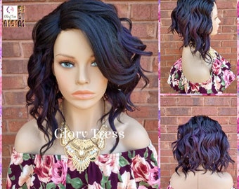 Wavy Full Wig, Bob Wig, Ombre Purple Black Wig, Wavy Bob Wig, Lace Part Wig, Glory Tress // JOURNEY