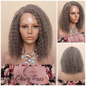 Curly Lace Front Wig, Silver Gray Wig, Salt & Pepper Wigs For Mature Women, African American Wig, Alopecia Chemo Glory Tress //WISDOM3