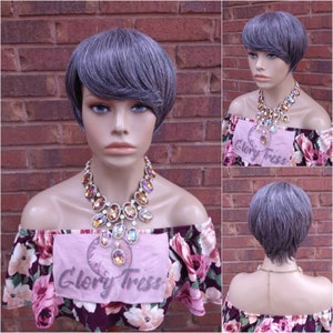 Razor Cut Pixie Wig For Women Gray Salt And Pepper Wig Synthetic Heat Resistant Wigs Grey Chemo Alopecia Wigs Glory Tress - STERLING QUEEN3