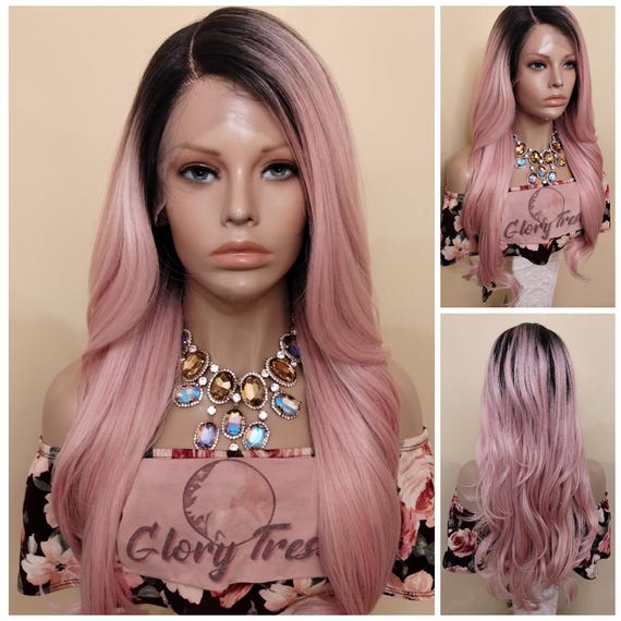Curly Lace Front Wig, HD Lace Wig, Ombre Pink Wig, Glory  display picture 1