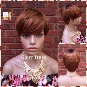 Short Razor Cut Wig, Full Cap Wig, Pixie Cut, 100% Human Hair Wig, Ombre Auburn Wig, African American Wig, ON SALE //RENEW