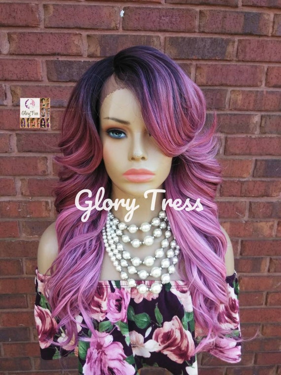 Curly Lace Front Wig, Wig, Glory Tress, Ombre Pink Wig, Dark  display picture 1