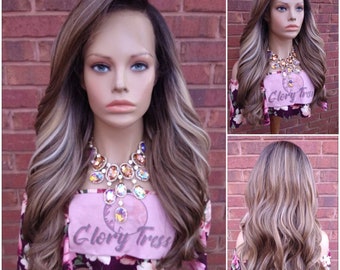 66 cm Lockig Lace Front Peruk Förplockad HD Lace Peruk Äkta Hårblandning Askblond Peruk Med Slingor 13X6 Fri Frakt - GLAMOUR