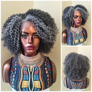 Kinky Curly Lace Front Wig, Silver Gray Wig, Salt & Pepper Wigs For Mature Women, African American Wig, Alopecia Chemo Glory Tress //WISDOM1