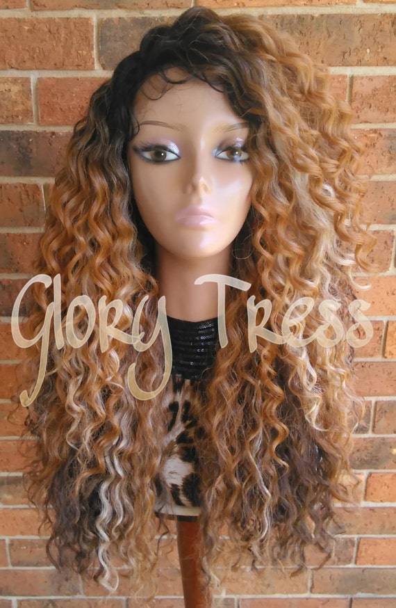 ON SALE Long Kinky Curly Lace Front Wig Ombre Wig Curly Blonde