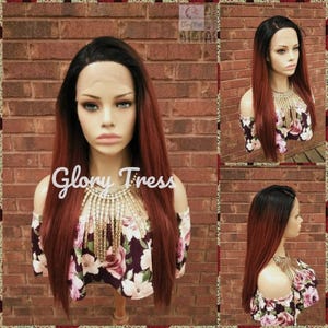 Long & Straight Lace Front Wig, Human Hair Blended Wig, Ombre Copper Red Wig, Free Parting // NAOMI