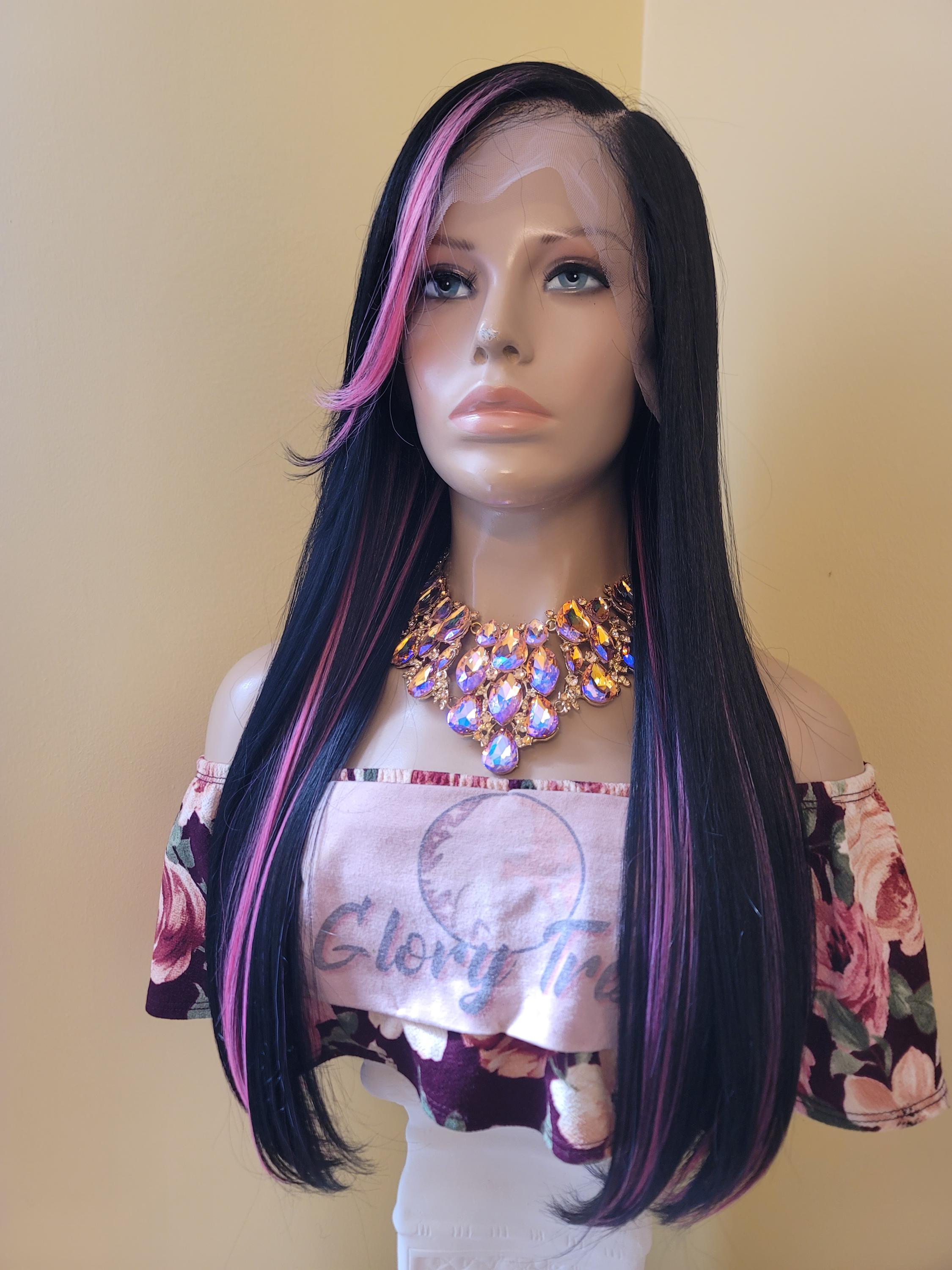 ?PURPLE PINK OMBRÉ 24”  LACE FRONT Synthetic WIG✨ Pink Purple Violet Ombre Lace Front Wig. Aria by CelebWigs main image 2