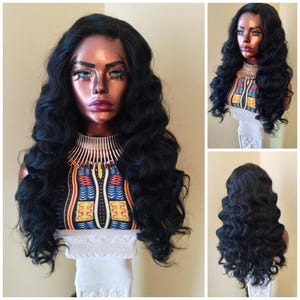 Black Wavy Lace Front Wig | HD Lace Wig | Synthetic Heat Resistant Wigs For Women | Lace Part Wig, Chemo Alopecia Wigs, Glory Tress-DIVA