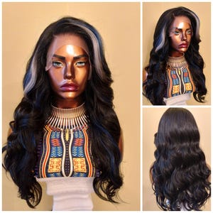 Black & Silver Blue Lace Frontal Wig Straight Wig With HD Lace Human Blend Wig 13x6 Free Parting Glory Tress Wigs Halloween Wig - VICTORY