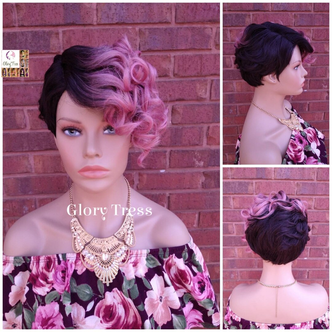 Short Wavy Pink Wig | Pixie Cut With Side Bangs | Glory  display picture 1