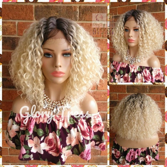 On Sale Short Curly Bob Lace Front Wig Ombre Platinum Etsy