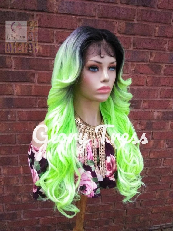Neon Green Lace Front Wig, Ombre Green Wig, Halloween Wig  display picture 3