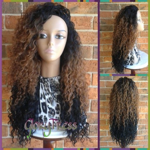 Long Kinky Curly Half Wig Ombre Wig For Women Long Beach Curly Afro Wig African American Wig Glory Tress Chemo Alopecia Wigs // LIFE image 1