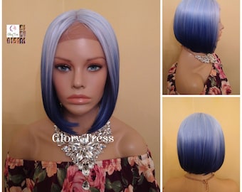 Lace Front Wig, Bob Wig, Ombre Blue Wig, Lace Wig, Glory Tress, Wig, African American Wig, Blue wig, On Sale // SPLENDID