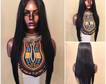 Lace Front Wig, Straight Lace Front Wig, Black Wig, Glory Tress Wigs, Lace Part Wig, Alopecia Chemo Wig, Halloween Cosplay Wig//EBONY
