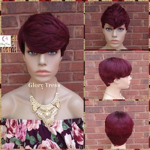 Short Razor Cut Wig, Full Cap Wig, Pixie Cut, 100% Human Hair Wig, Ombre Burgundy Wig, African American Wig, ON SALE //RENEW