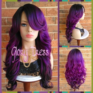 Curly Lace Front Wig, Glory Tress, Ombre Purple Wig, Dark Rooted Bombshell Wig // SALVATION