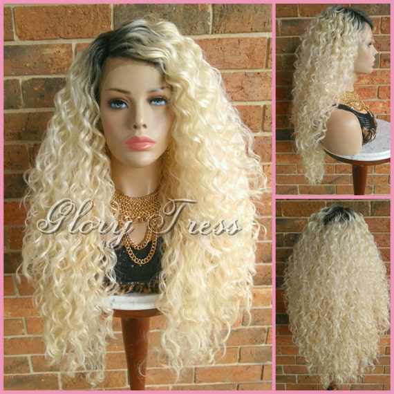 On Sale Long Beach Curly Lace Front Wig Ombre Platinum Etsy