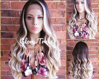 ON SALE // Long & Wavy Lace Front Wig, Pre -Plucked Hairline, 100% Human Blend Wig, Ombre Blonde Wig, 13 x 4 Free Parting // LUXURY