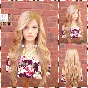 24&quot; Ash Blonde Lace Front Wig Long Wavy Wig Dark Roots Ombre Blonde Wig Alopecia Chemo Wigs With Side Lace Part Glory Tress - AMAZING GRACE