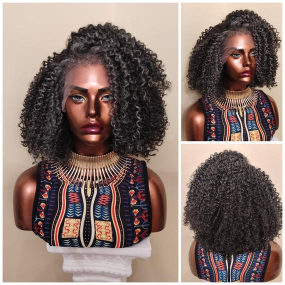Grey Kinky Curly Lace Frontal Wig Pre-plucked HD Lace Wig  display picture 3