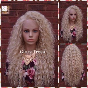 Curly Lace Front Wig, Human Hair Blend, 13X6 Free Parting, HD Lace Frontal, Glory Tress, 613 Platinum Blonde Wig // JOY