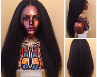 Kinky Straight Lace Front Wig | Black Yaki Straight Wig | Glory Tress Wigs, Alopecia Chemo Wig, African American Wig //OPAL