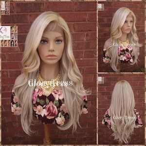 24 &quot;Wellige Lace Front Perücke Ombre Ash Blonde Perücken Für weiße Frauen Lange gewellte Perücke Alopezie Chemo Perücken Hitze Freundliche Herrlichkeit Tress // AMAZING GRACE