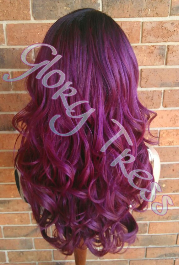 READY to SHIP // Long & Curly Lace Front Wig, Ombre Wine  display picture 3
