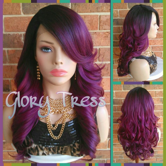 READY to SHIP // Long & Curly Lace Front Wig, Ombre Wine  display picture 2