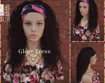 Headband Half Wig, 100% Human Remy Hair - Loose Wavy Wig - Black Wig - Glory Tress Wigs - African American Wig // HOPE