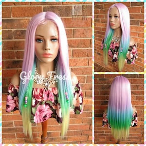 Straight Full Wig, Ombre Rainbow Wig, Pastel Wig, Unicorn Haircolor, Wig With Braids, Halloween Wig, Baby Hair, HalloweenCosplay Wig/UNICORN
