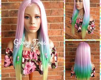 Straight Full Wig, Ombre Rainbow Wig, Pastel Wig, Unicorn Haircolor, Wig With Braids, Halloween Wig, Baby Hair, HalloweenCosplay Wig/UNICORN